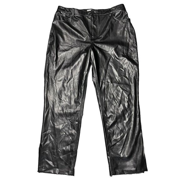 Abercrombie Fitch‎ 90s Straight Ultra High Rise Vegan Leather Pant 34/18R Women - Picture 1 of 9